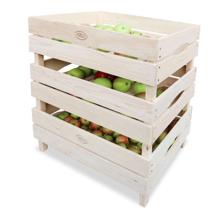 HABAU 3er Set Stapelbare Holzkisten für Obst und Gemüse